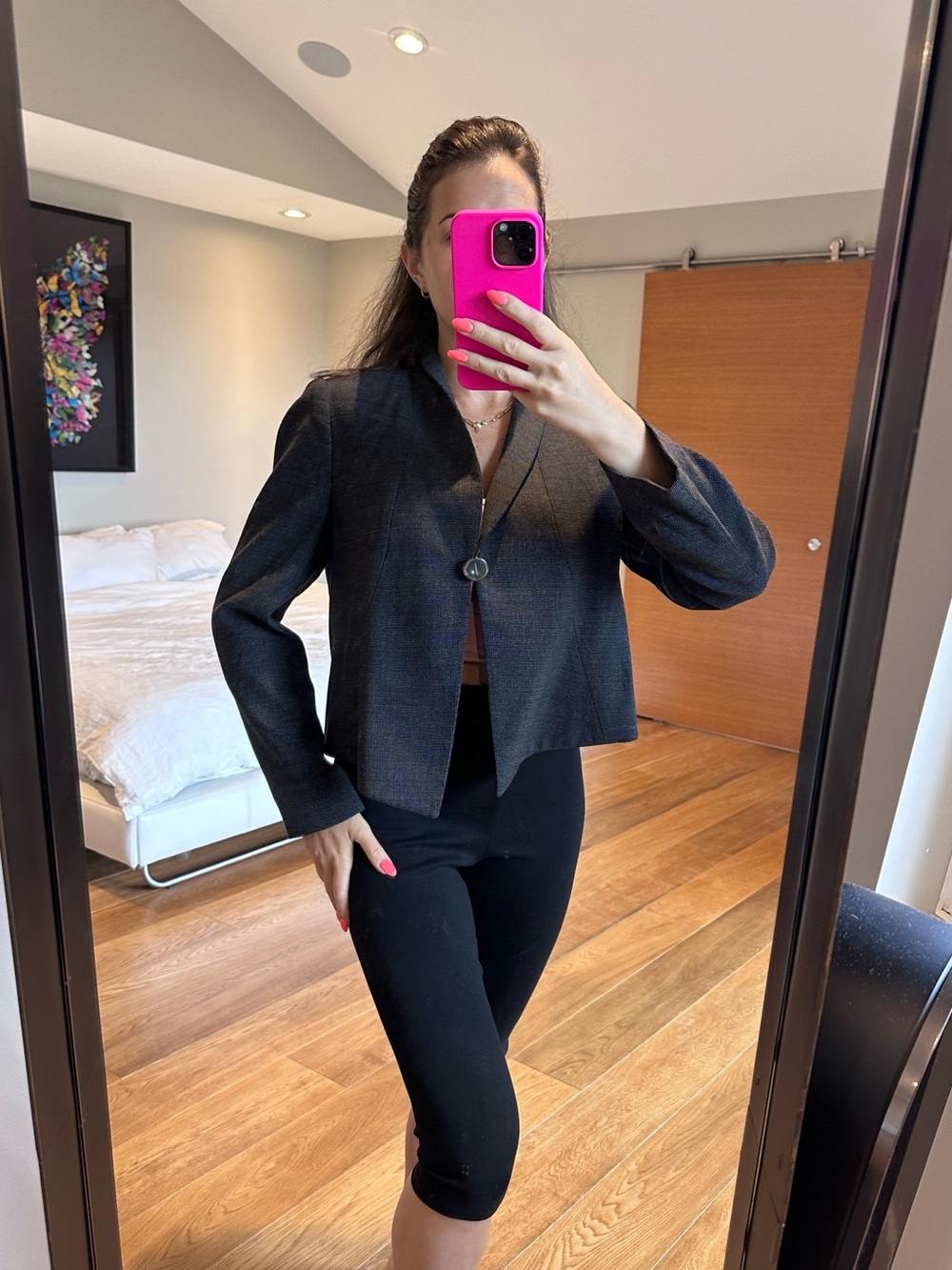Giorgio Armani Charcoal Cropped Single-Button Blazer
